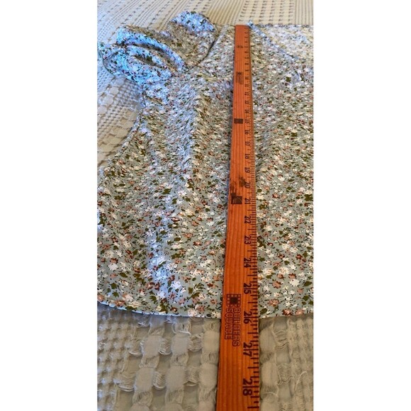 Peasant Blouse Plus Size 2XL Green Print Top Ruffle Elastic Sleeve V Neck Soft - Picture 8 of 8